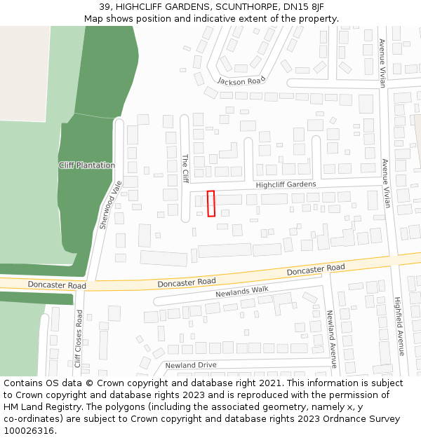 39, HIGHCLIFF GARDENS, SCUNTHORPE, DN15 8JF: Location map and indicative extent of plot