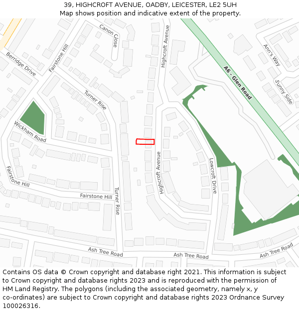 39, HIGHCROFT AVENUE, OADBY, LEICESTER, LE2 5UH: Location map and indicative extent of plot