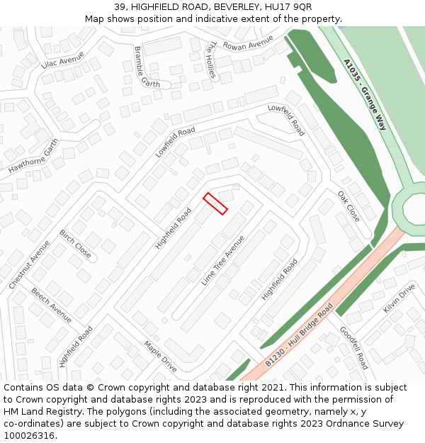 39, HIGHFIELD ROAD, BEVERLEY, HU17 9QR: Location map and indicative extent of plot