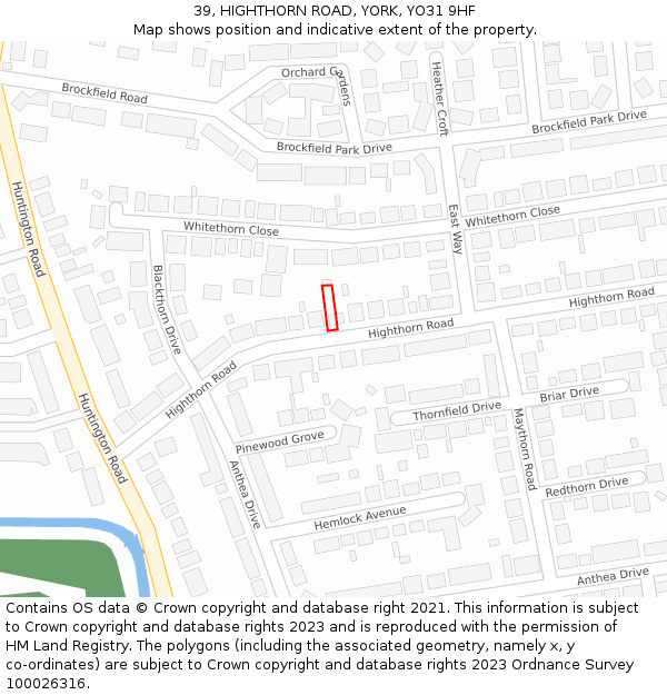 39, HIGHTHORN ROAD, YORK, YO31 9HF: Location map and indicative extent of plot