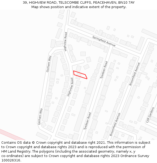 39, HIGHVIEW ROAD, TELSCOMBE CLIFFS, PEACEHAVEN, BN10 7AY: Location map and indicative extent of plot