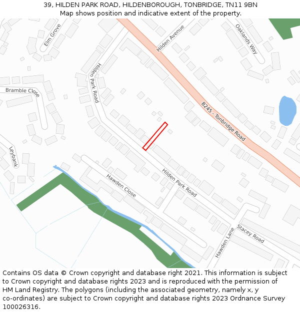 39, HILDEN PARK ROAD, HILDENBOROUGH, TONBRIDGE, TN11 9BN: Location map and indicative extent of plot