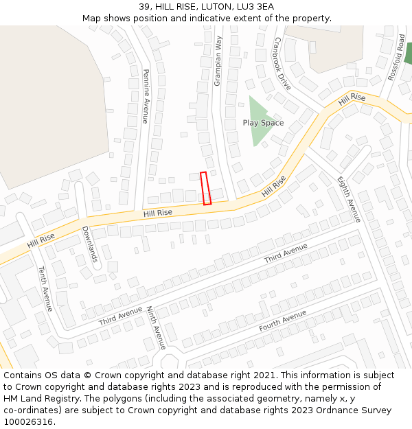 39, HILL RISE, LUTON, LU3 3EA: Location map and indicative extent of plot