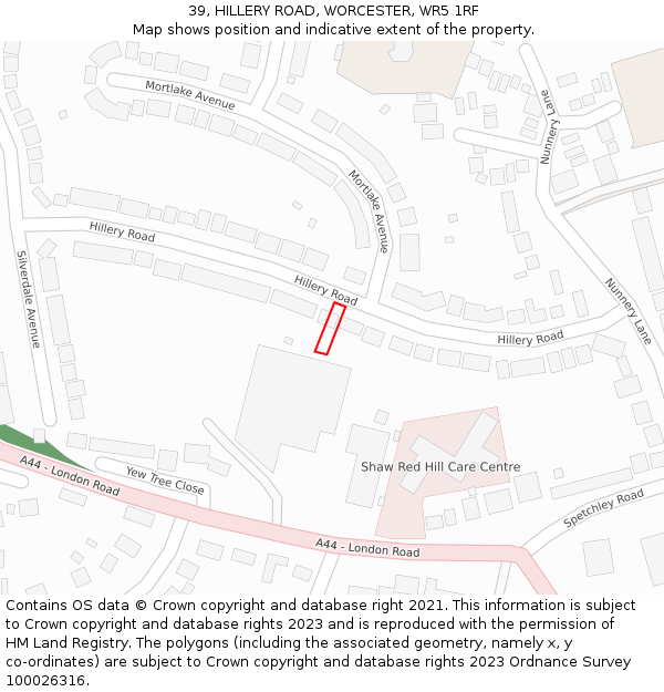 39, HILLERY ROAD, WORCESTER, WR5 1RF: Location map and indicative extent of plot