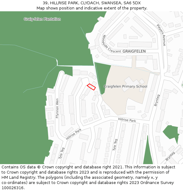 39, HILLRISE PARK, CLYDACH, SWANSEA, SA6 5DX: Location map and indicative extent of plot