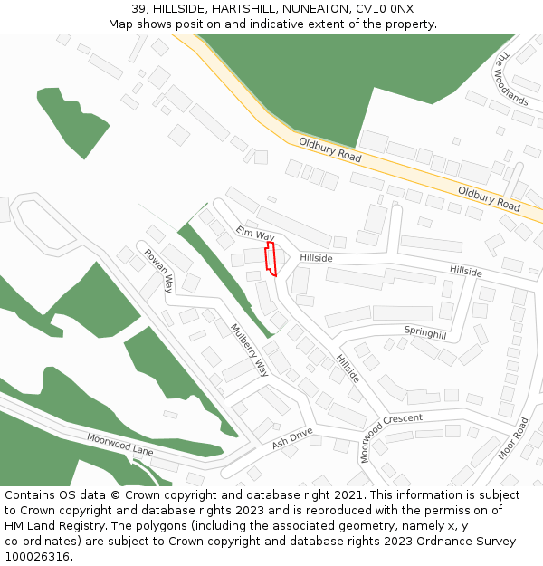 39, HILLSIDE, HARTSHILL, NUNEATON, CV10 0NX: Location map and indicative extent of plot