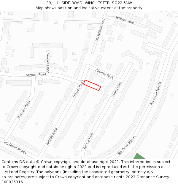 39, HILLSIDE ROAD, WINCHESTER, SO22 5NW: Location map and indicative extent of plot