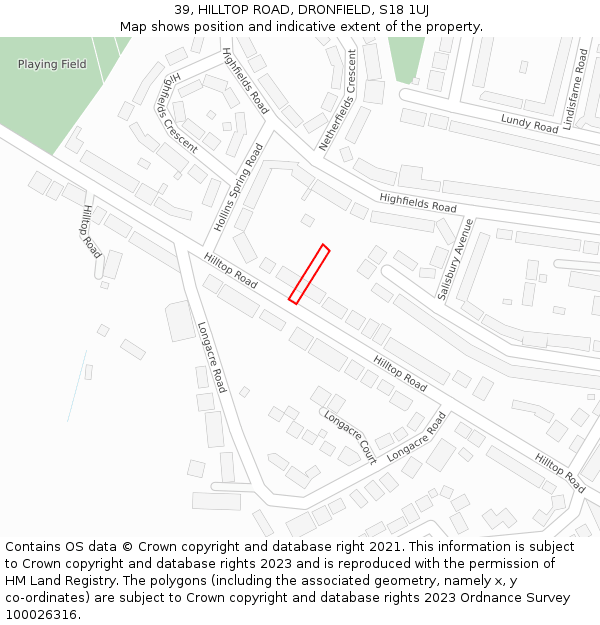 39, HILLTOP ROAD, DRONFIELD, S18 1UJ: Location map and indicative extent of plot