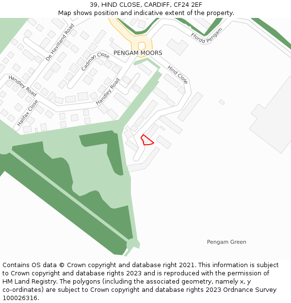 39, HIND CLOSE, CARDIFF, CF24 2EF: Location map and indicative extent of plot