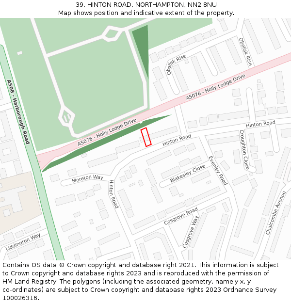 39, HINTON ROAD, NORTHAMPTON, NN2 8NU: Location map and indicative extent of plot