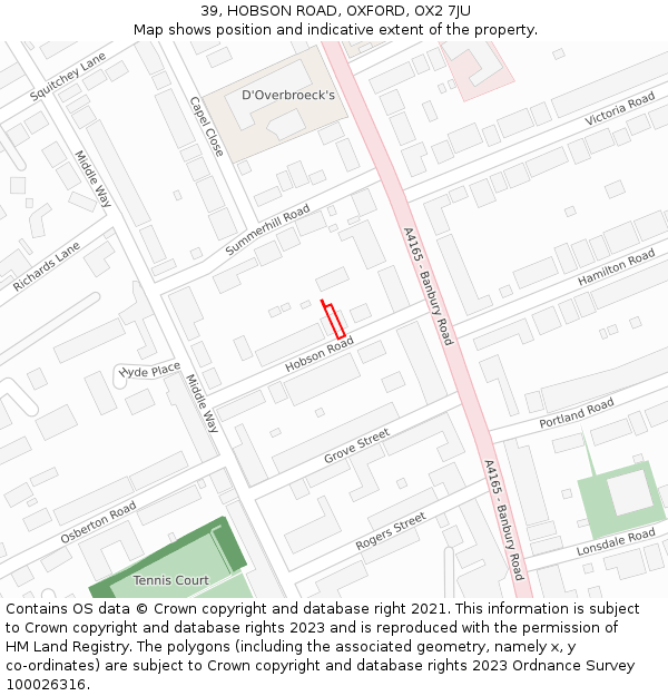 39, HOBSON ROAD, OXFORD, OX2 7JU: Location map and indicative extent of plot