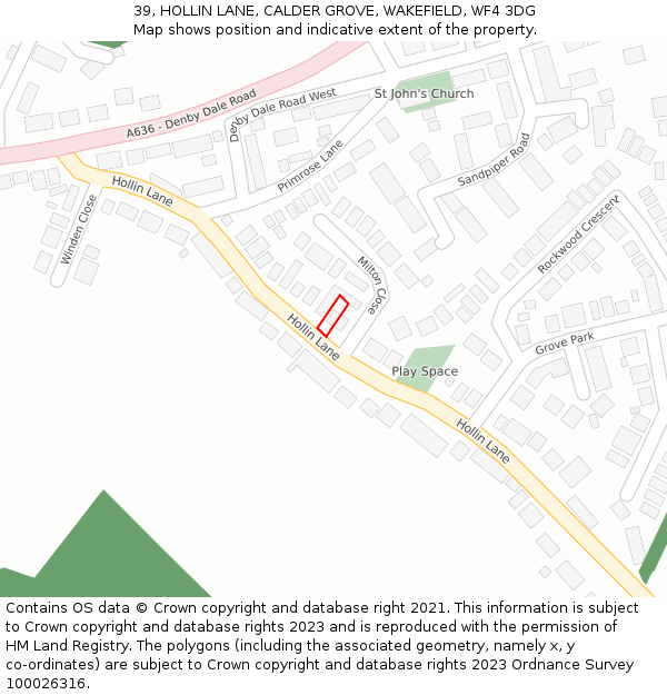 39, HOLLIN LANE, CALDER GROVE, WAKEFIELD, WF4 3DG: Location map and indicative extent of plot