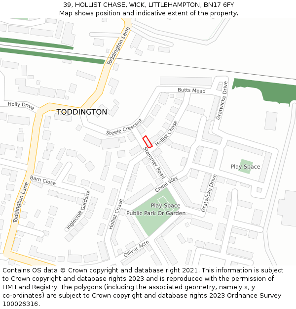 39, HOLLIST CHASE, WICK, LITTLEHAMPTON, BN17 6FY: Location map and indicative extent of plot