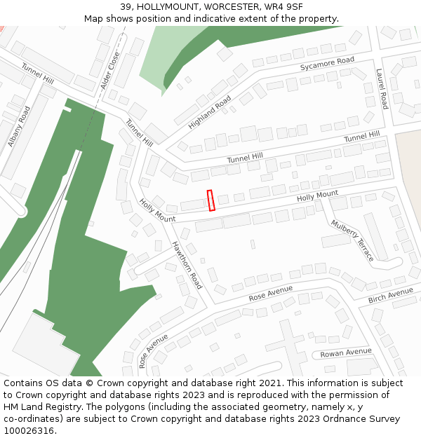 39, HOLLYMOUNT, WORCESTER, WR4 9SF: Location map and indicative extent of plot