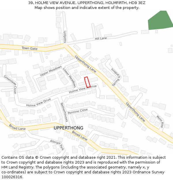 39, HOLME VIEW AVENUE, UPPERTHONG, HOLMFIRTH, HD9 3EZ: Location map and indicative extent of plot