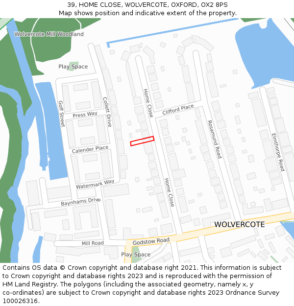 39, HOME CLOSE, WOLVERCOTE, OXFORD, OX2 8PS: Location map and indicative extent of plot