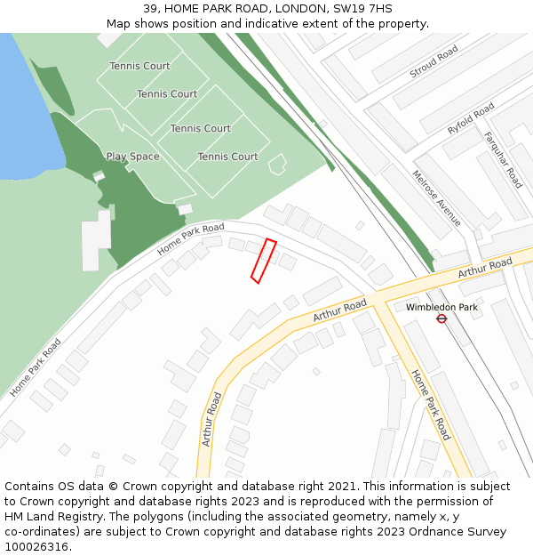 39, HOME PARK ROAD, LONDON, SW19 7HS: Location map and indicative extent of plot