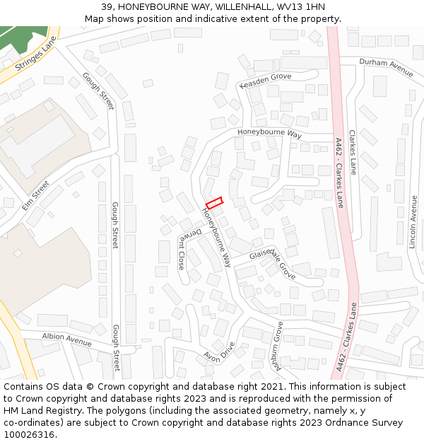39, HONEYBOURNE WAY, WILLENHALL, WV13 1HN: Location map and indicative extent of plot