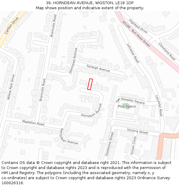 39, HORNDEAN AVENUE, WIGSTON, LE18 1DP: Location map and indicative extent of plot