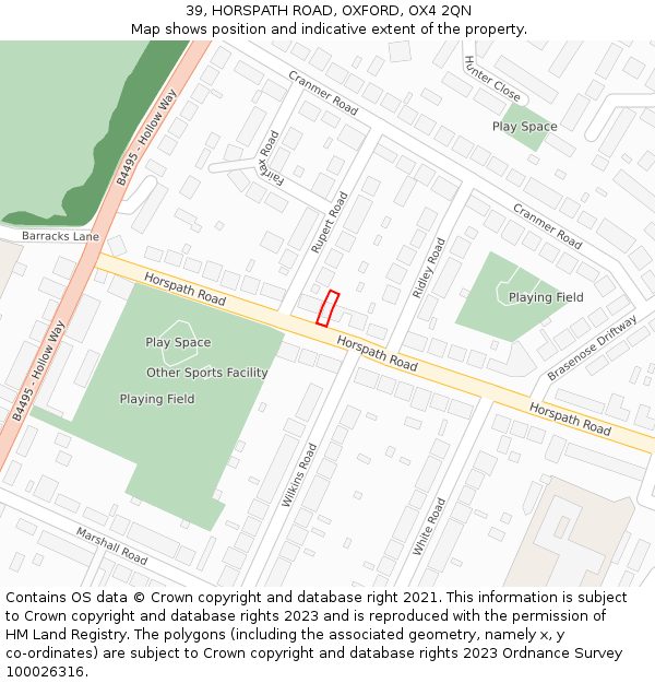 39, HORSPATH ROAD, OXFORD, OX4 2QN: Location map and indicative extent of plot