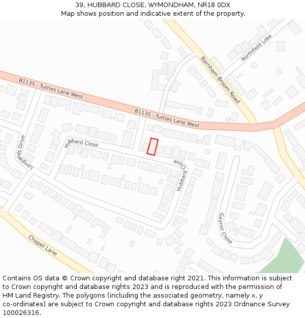 39, HUBBARD CLOSE, WYMONDHAM, NR18 0DX: Location map and indicative extent of plot