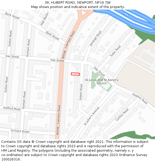 39, HUBERT ROAD, NEWPORT, NP19 7JW: Location map and indicative extent of plot