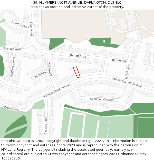 39, HUMMERSKNOTT AVENUE, DARLINGTON, DL3 8LQ: Location map and indicative extent of plot