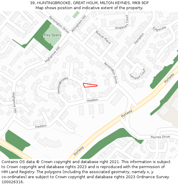 39, HUNTINGBROOKE, GREAT HOLM, MILTON KEYNES, MK8 9DF: Location map and indicative extent of plot