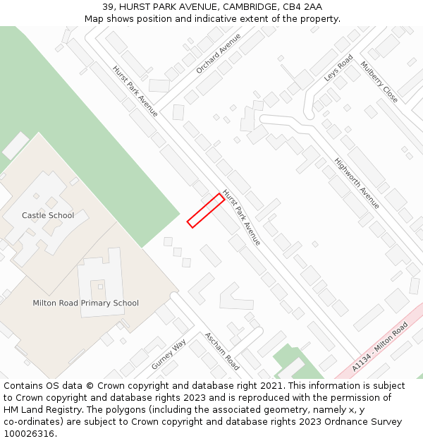 39, HURST PARK AVENUE, CAMBRIDGE, CB4 2AA: Location map and indicative extent of plot