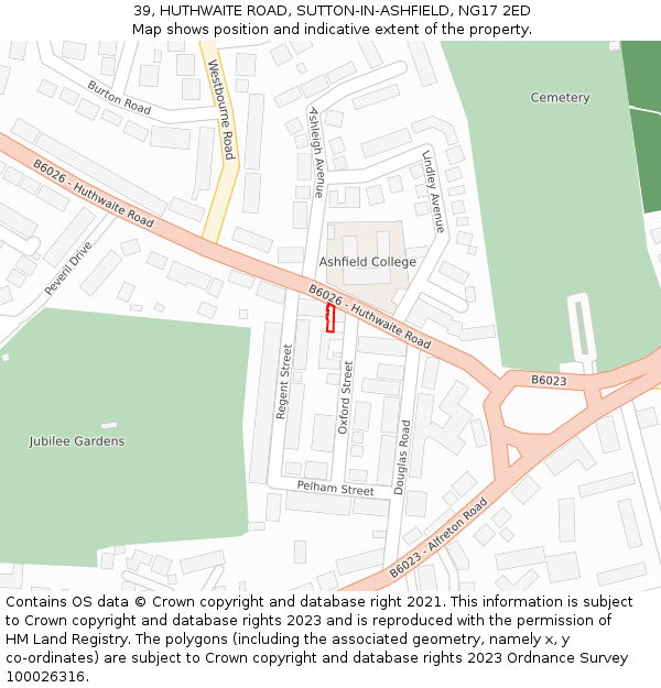 39, HUTHWAITE ROAD, SUTTON-IN-ASHFIELD, NG17 2ED: Location map and indicative extent of plot