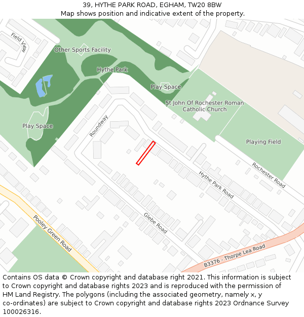 39, HYTHE PARK ROAD, EGHAM, TW20 8BW: Location map and indicative extent of plot