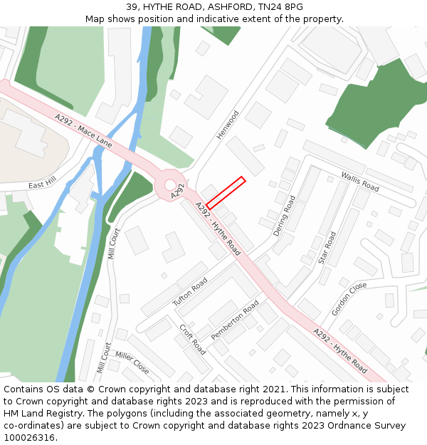 39, HYTHE ROAD, ASHFORD, TN24 8PG: Location map and indicative extent of plot