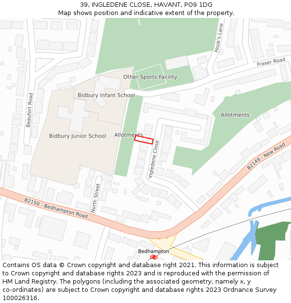 39, INGLEDENE CLOSE, HAVANT, PO9 1DG: Location map and indicative extent of plot