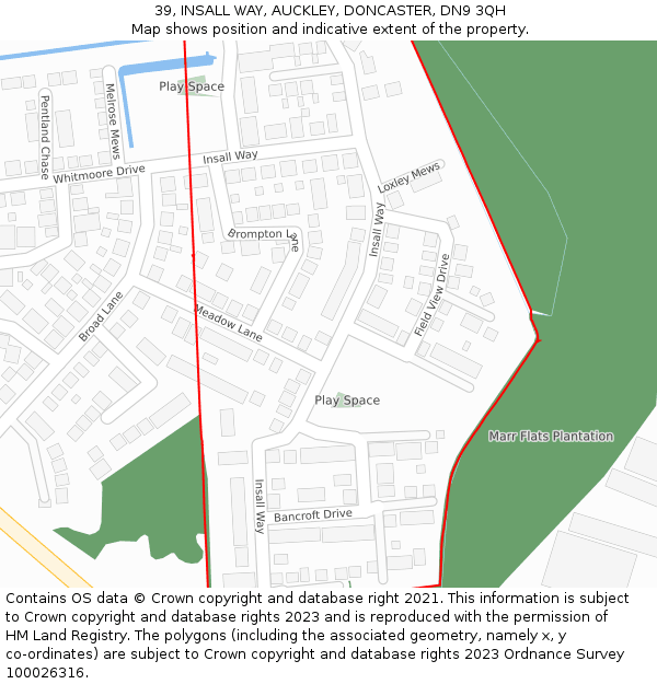 39, INSALL WAY, AUCKLEY, DONCASTER, DN9 3QH: Location map and indicative extent of plot