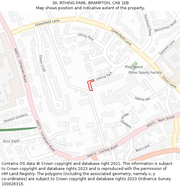 39, IRTHING PARK, BRAMPTON, CA8 1EB: Location map and indicative extent of plot