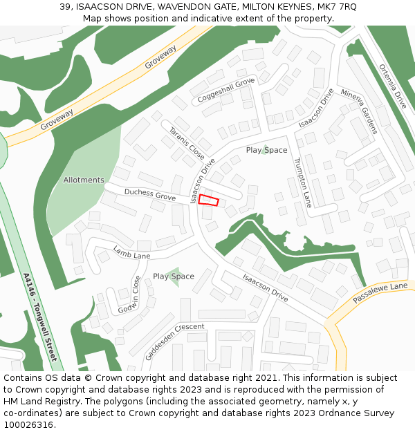 39, ISAACSON DRIVE, WAVENDON GATE, MILTON KEYNES, MK7 7RQ: Location map and indicative extent of plot