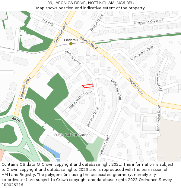 39, JAPONICA DRIVE, NOTTINGHAM, NG6 8PU: Location map and indicative extent of plot