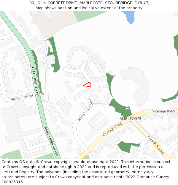 39, JOHN CORBETT DRIVE, AMBLECOTE, STOURBRIDGE, DY8 4BJ: Location map and indicative extent of plot