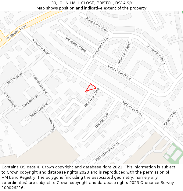 39, JOHN HALL CLOSE, BRISTOL, BS14 9JY: Location map and indicative extent of plot