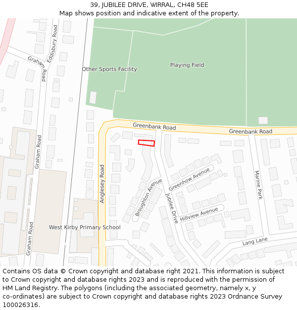 39, JUBILEE DRIVE, WIRRAL, CH48 5EE: Location map and indicative extent of plot