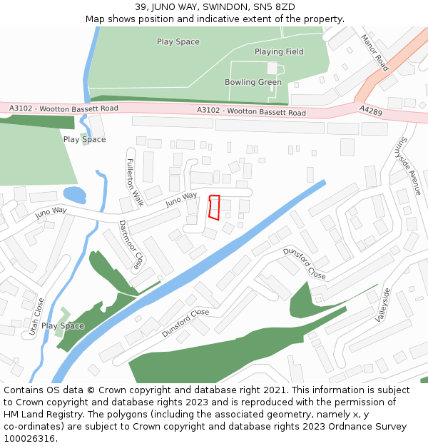 39, JUNO WAY, SWINDON, SN5 8ZD: Location map and indicative extent of plot