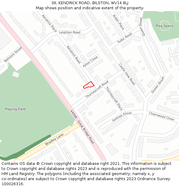 39, KENDRICK ROAD, BILSTON, WV14 8LJ: Location map and indicative extent of plot