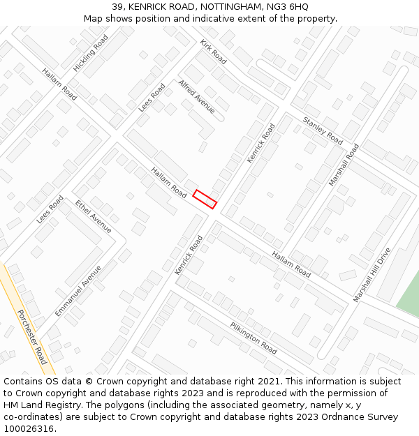 39, KENRICK ROAD, NOTTINGHAM, NG3 6HQ: Location map and indicative extent of plot