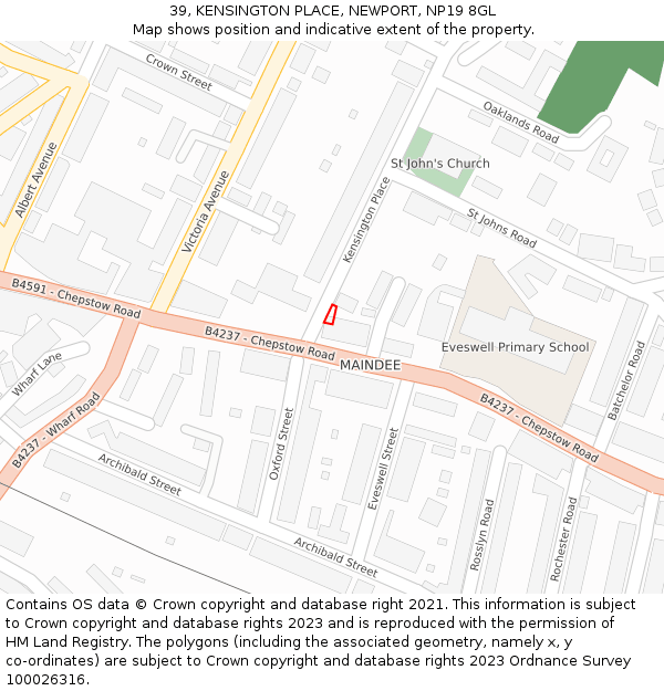 39, KENSINGTON PLACE, NEWPORT, NP19 8GL: Location map and indicative extent of plot