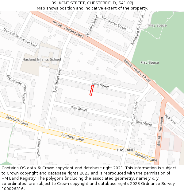 39, KENT STREET, CHESTERFIELD, S41 0PJ: Location map and indicative extent of plot