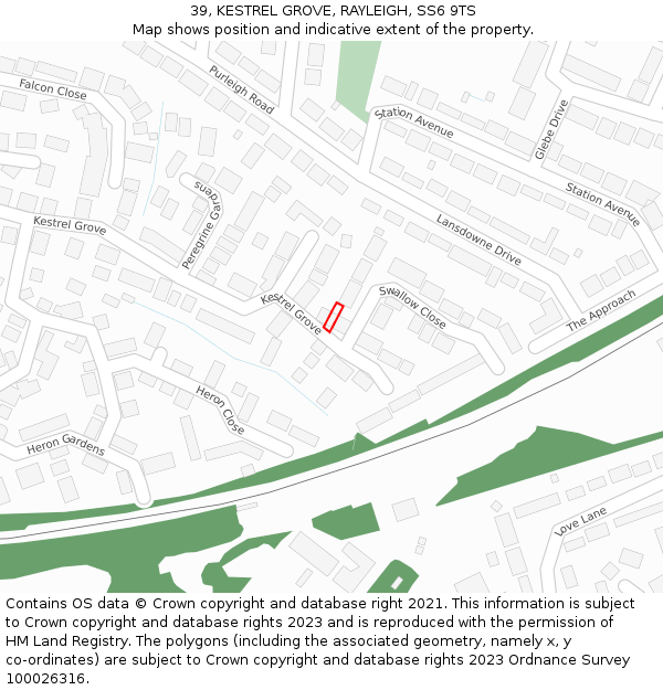 39, KESTREL GROVE, RAYLEIGH, SS6 9TS: Location map and indicative extent of plot
