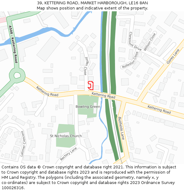 39, KETTERING ROAD, MARKET HARBOROUGH, LE16 8AN: Location map and indicative extent of plot