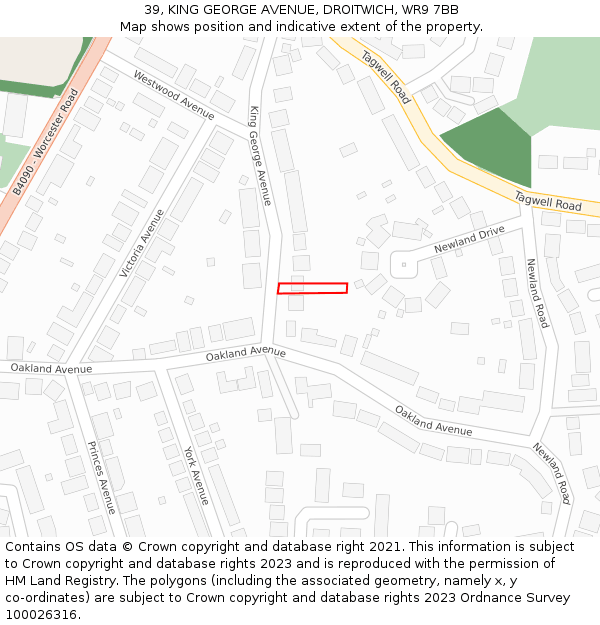 39, KING GEORGE AVENUE, DROITWICH, WR9 7BB: Location map and indicative extent of plot