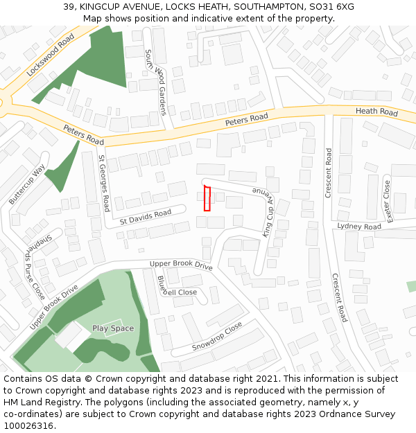 39, KINGCUP AVENUE, LOCKS HEATH, SOUTHAMPTON, SO31 6XG: Location map and indicative extent of plot