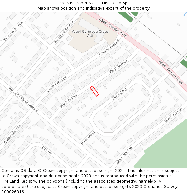39, KINGS AVENUE, FLINT, CH6 5JS: Location map and indicative extent of plot